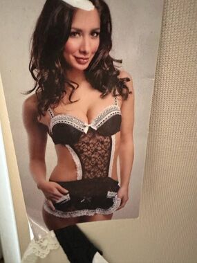 BodyRage® Intimates Black & White Lace Babydoll Chemise with Bow Sz 36B